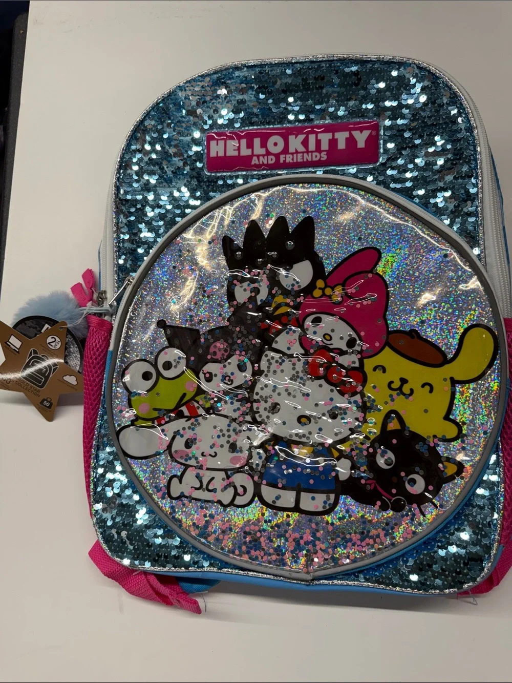 NEW Hello Kitty Blue Sequin Kids Backpack with Character Front Pocket